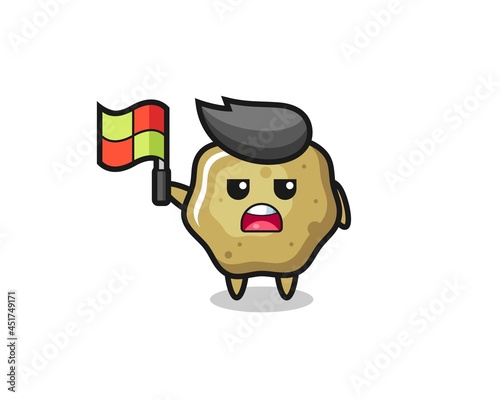 loose stools character as line judge putting the flag up