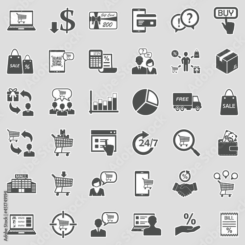 Consumer Behavior Icons. Sticker Design. Vector Illustration.