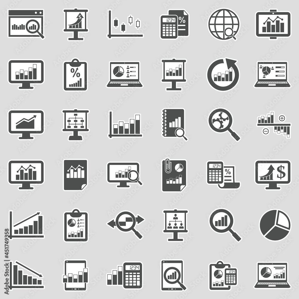 Data Analysis Icons. Sticker Design. Vector Illustration.