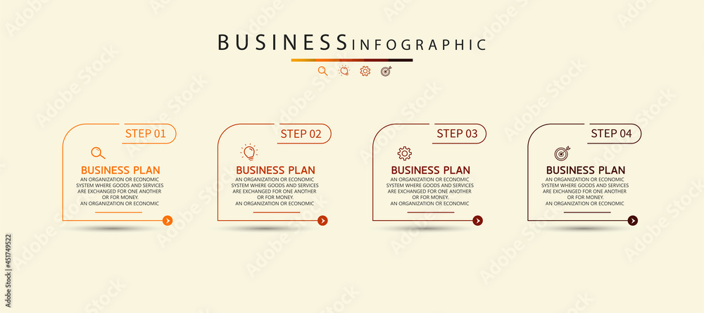 infographic business design template With a choice of 4 steps, processes that can be used for presentations, workflows, diagrams, business presentations.