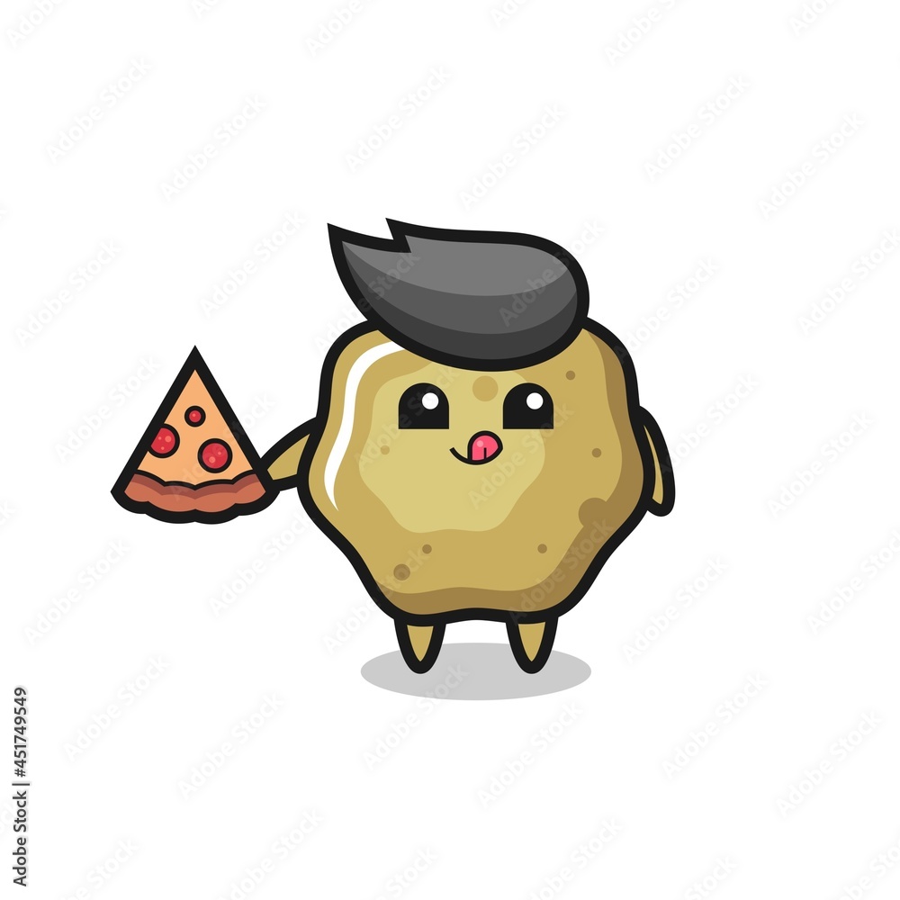 cute loose stools cartoon eating pizza