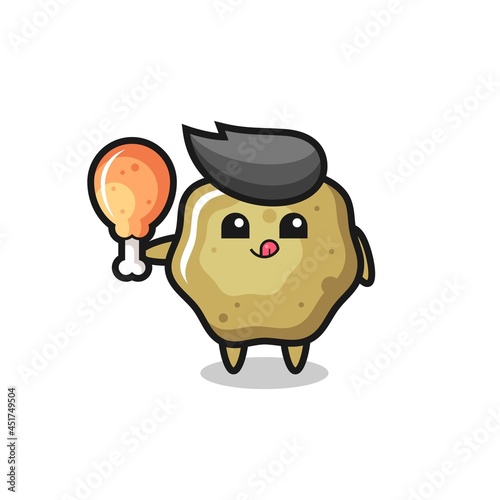 loose stools cute mascot is eating a fried chicken