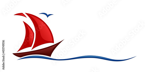 the Symbol of the red sailing vessel in the sea.