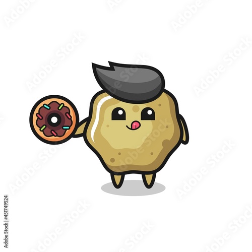 illustration of an loose stools character eating a doughnut