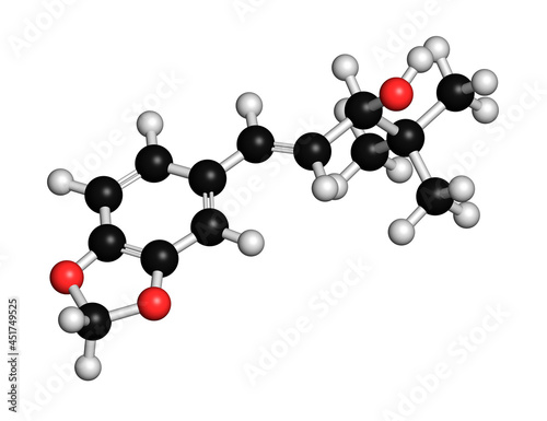 Stiripentol epilepsy drug molecule, illustration photo