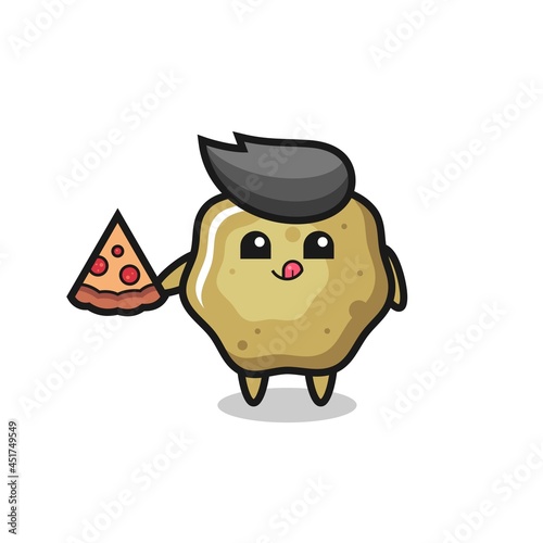 cute loose stools cartoon eating pizza