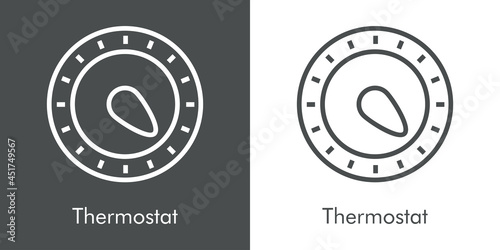 Control de temperatura. Icono con silueta de termostato circular con lineas en fondo gris y fondo blanco
