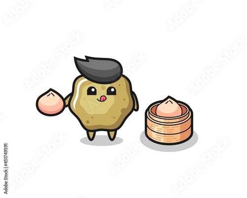 cute loose stools character eating steamed buns