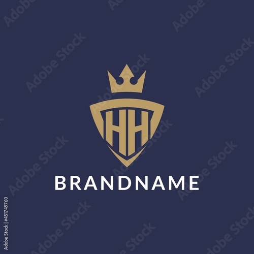 HH logo with shield and crown, monogram initial logo style