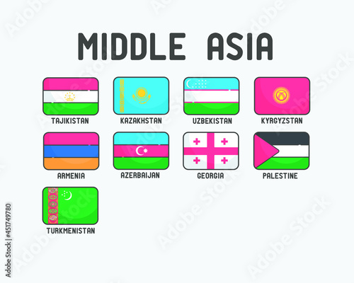 Middle Asia flags set