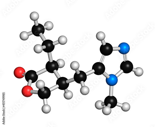 Pilocarpine drug molecule, illustration photo