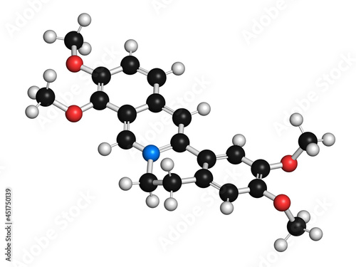 Palmatine herbal alkaloid molecule, illustration photo