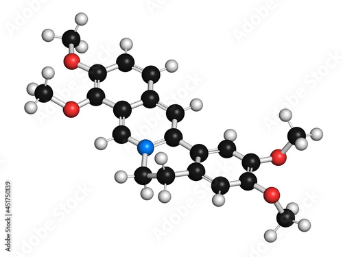 Palmatine herbal alkaloid molecule, illustration