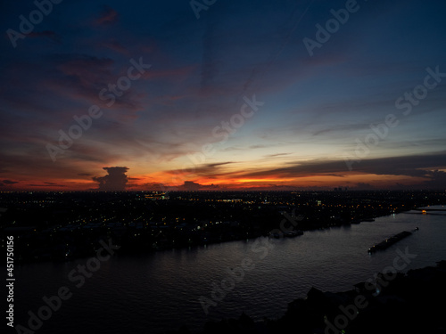 City view in sunset. Chao Phraya river, Bangkok, Thailand.