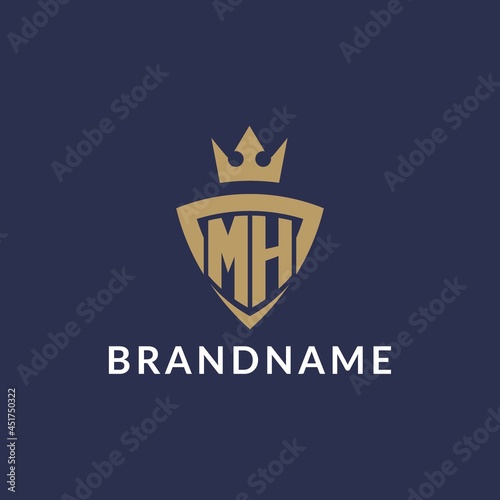MH logo with shield and crown, monogram initial logo style