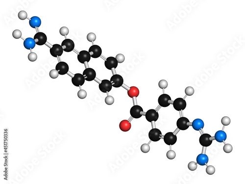 Nafamostat drug molecule, illustration photo