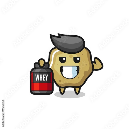 the muscular loose stools character is holding a protein supplement