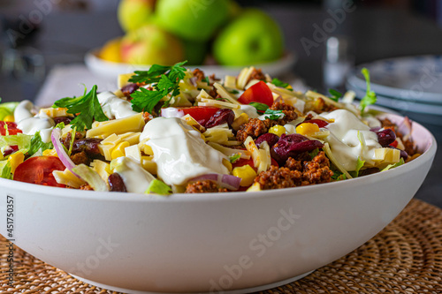 Mexican or tex mex taco salad in a bowl