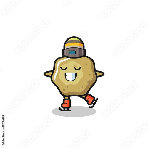 loose stools cartoon as an ice skating player doing perform