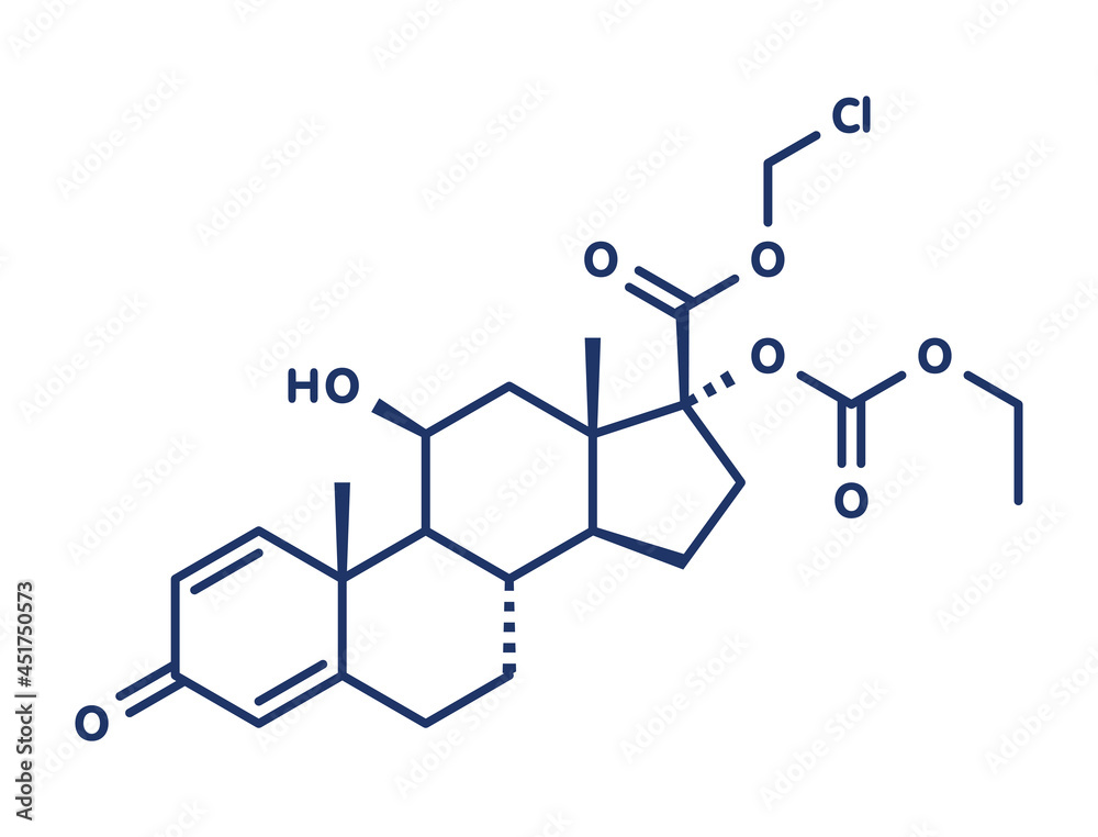 Loteprednol etabonate drug molecule, illustration Loteprednol etabonate drug molecule, illustration
