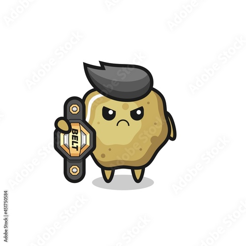 loose stools mascot character as a MMA fighter with the champion belt