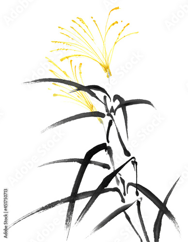 水墨画技法で描かれたススキ
