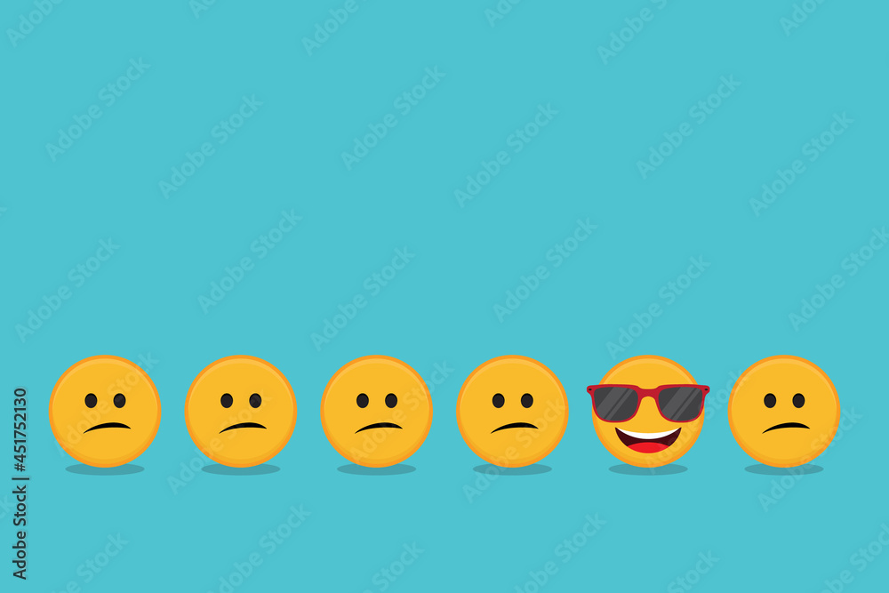 Fototapeta premium Be different - Being different, standing out from the crowd -The smiling emoji also represents the concept of positivity, individuality , confidence, uniqueness, innovation, creativity.