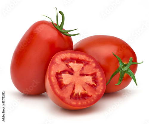 Italian, San Marzano, Plum or Roma Tomatoes isolated on white background including clipping path