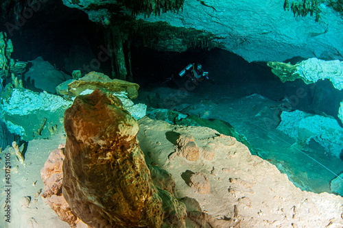 Scuba diving in cenote Tak Bi Ha in Mexico