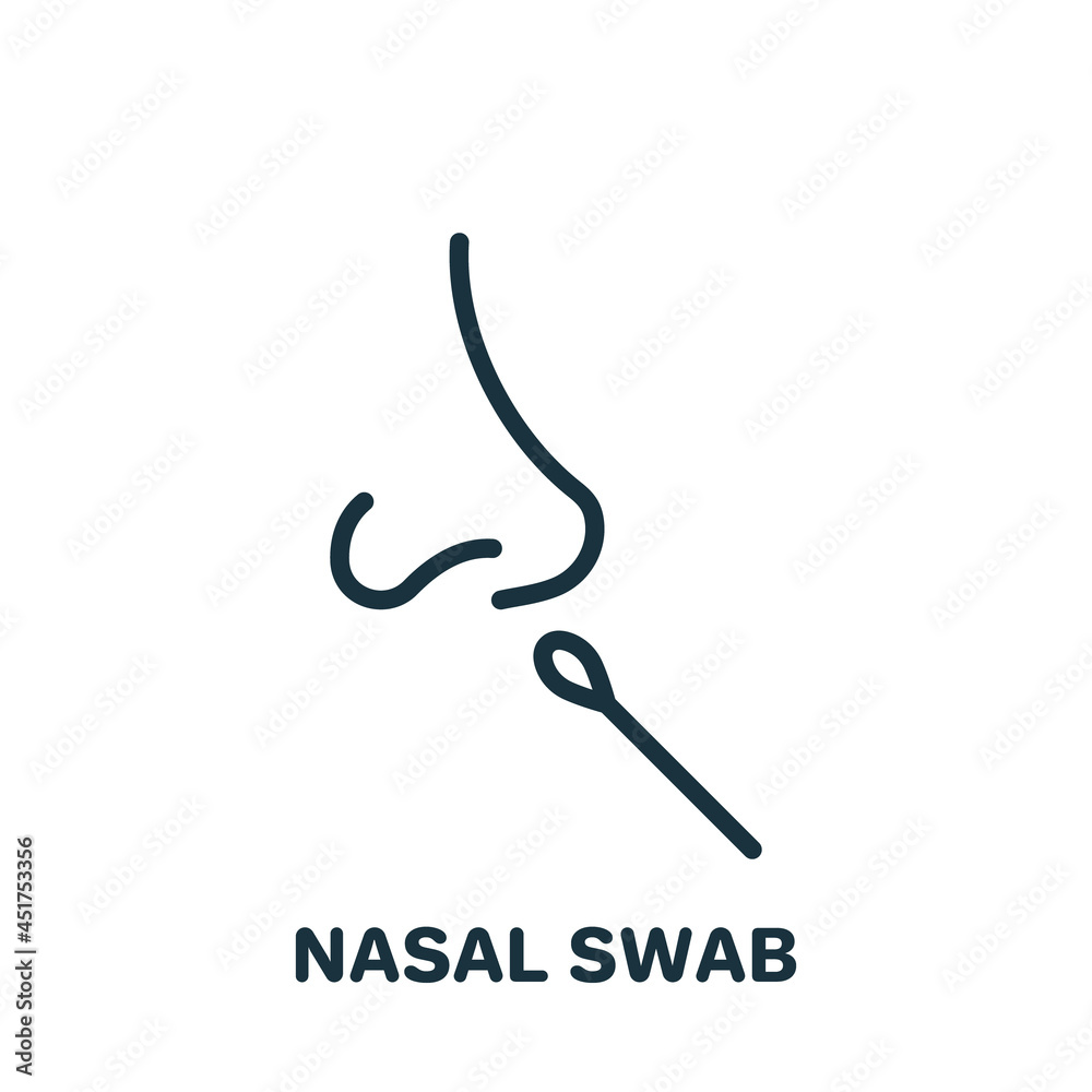 Nasal Swab Test Line Icon. Nasal Analysis Swab for Corona Linear Pictogram. DNA exam with Nasal Swab Outline Icon. Editable Stroke. Isolated Vector Illustration