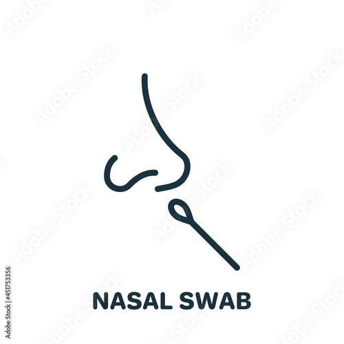 Nasal Swab Test Line Icon. Nasal Analysis Swab for Corona Linear Pictogram. DNA exam with Nasal Swab Outline Icon. Editable Stroke. Isolated Vector Illustration