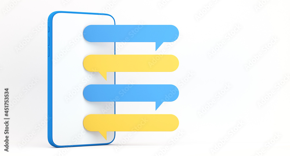 3d Smartphone with speech bubbles on white background ,Communication and social media concept,3D Illustration background 3d Smartphone with speech bubbles on white background ,Communication and social media concept,3D Illustration background