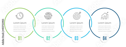Timeline infographic template circle 4 options.