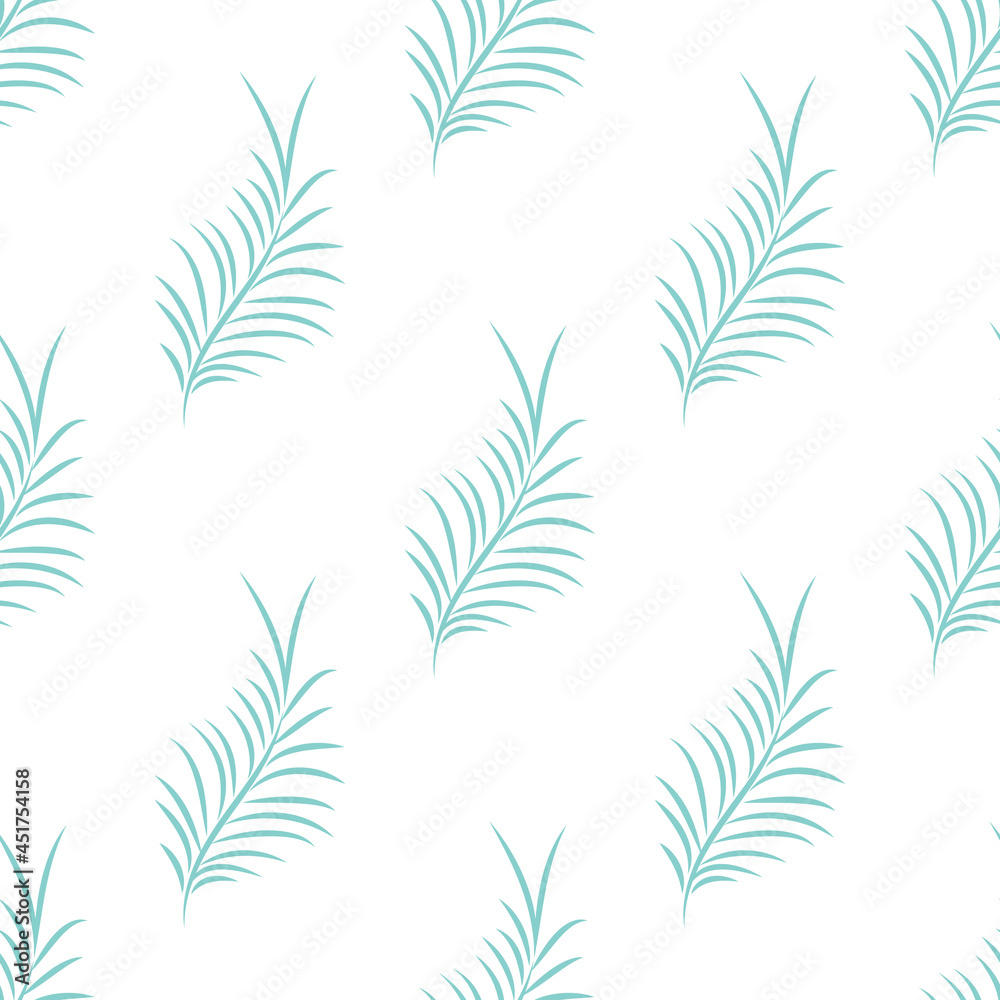 Green palm leaves on a white background. Exotic tropical botanic seamless pattern. Vector illustration