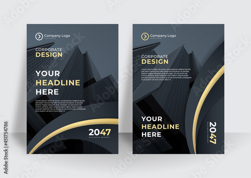 Modern white gold black cover template background for business. Modern black gold cover design set. Luxury creative line pattern in premium colors: black, gold and white. Formal vector for notebook