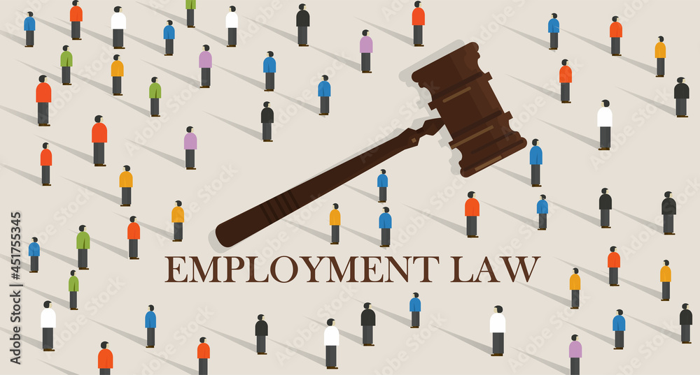employment law labor legislation a gavel and people cowd. concept of legal education. vector - obrazy, fototapety, plakaty 