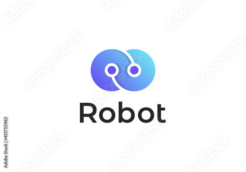 Infinity robot logo template. Cute logotype. Future technologies theme. Vector concept symbol.
