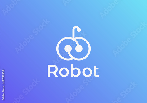 Infinity robot logo template. Cute logotype. Future technologies theme. Vector concept symbol.
