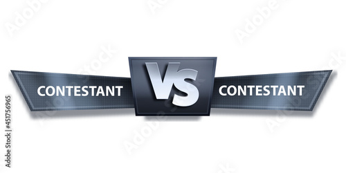 VS fight game vector banner, versus eSport battle competition logo on white, abstract team duel concept. Iron contestant frame, metal letters, championship event screen. VS game steel emblem