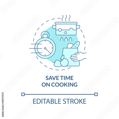 Save time on cooking blue concept icon. Spend less time on cooking abstract idea thin line illustration. Prepare foods and freeze it ahead. Vector isolated outline color drawing. Editable stroke