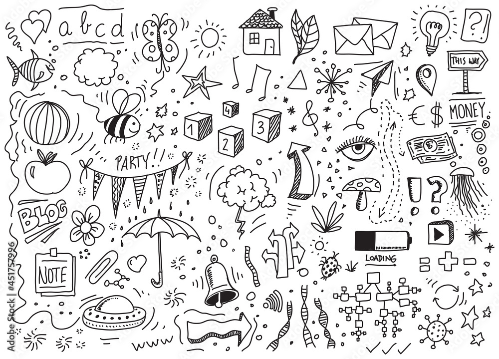 Different hand drawn vector doodles set Different hand drawn vector doodles set