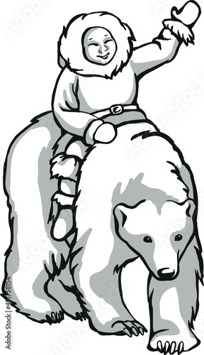 White polar bear. Black and white pattern  suitable for laser engraving  mascot for printing or embroidery.