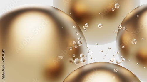 Water drops splash on gold balls isolated on white background