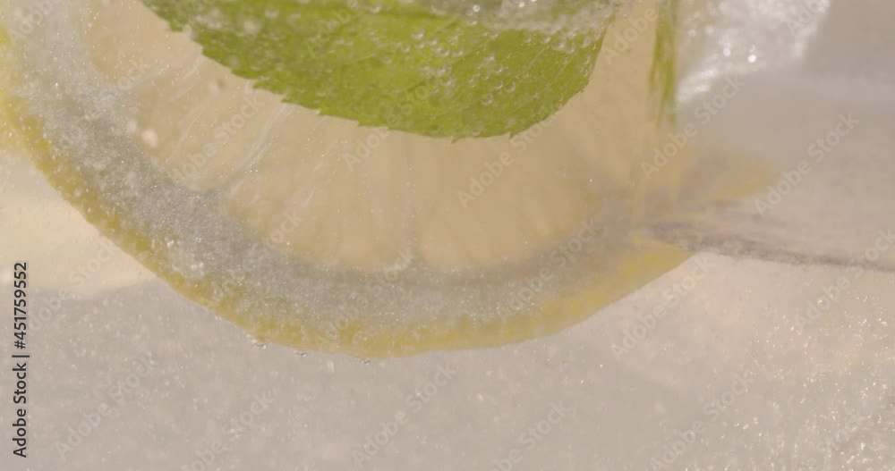  Refreshing soft drink Lemon with ice and mint in sparkling water soda limonade