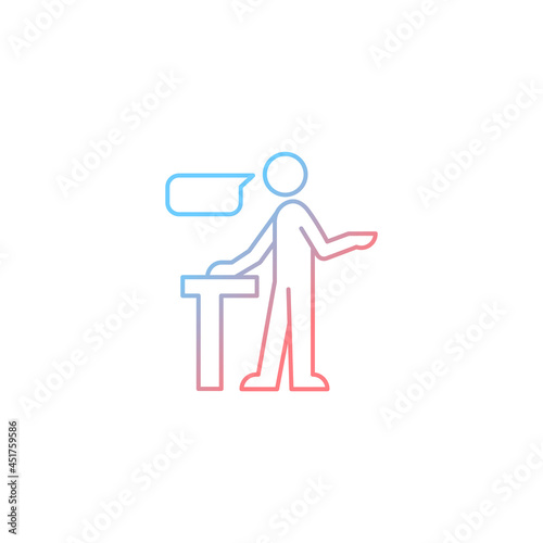 Confident speaking gradient linear vector icon. Assertive public speaker. Expressing opinions with conviction. Thin line color symbol. Modern style pictogram. Vector isolated outline drawing