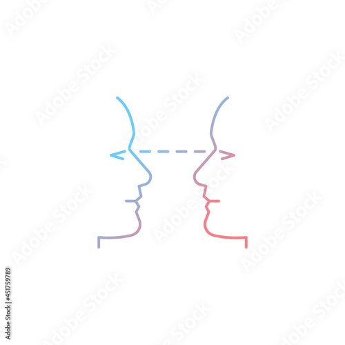 Eye contact gradient linear vector icon. Nonverbal communication. Building connection with listener, speaker. Thin line color symbol. Modern style pictogram. Vector isolated outline drawing