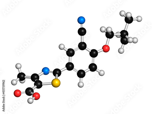 Febuxostat gout drug molecule, illustration photo