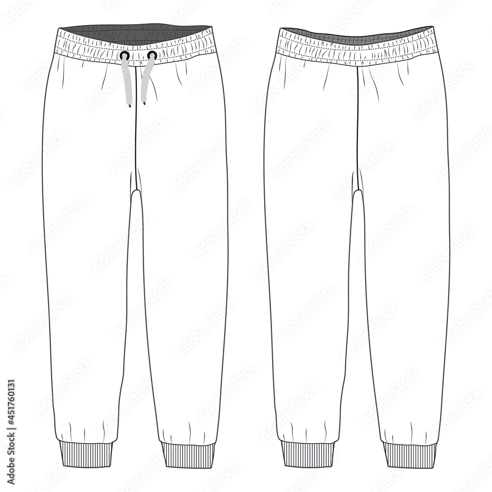 Ladies and Kids Basic Fleece Sweat Pant fashion flat sketch vector ...