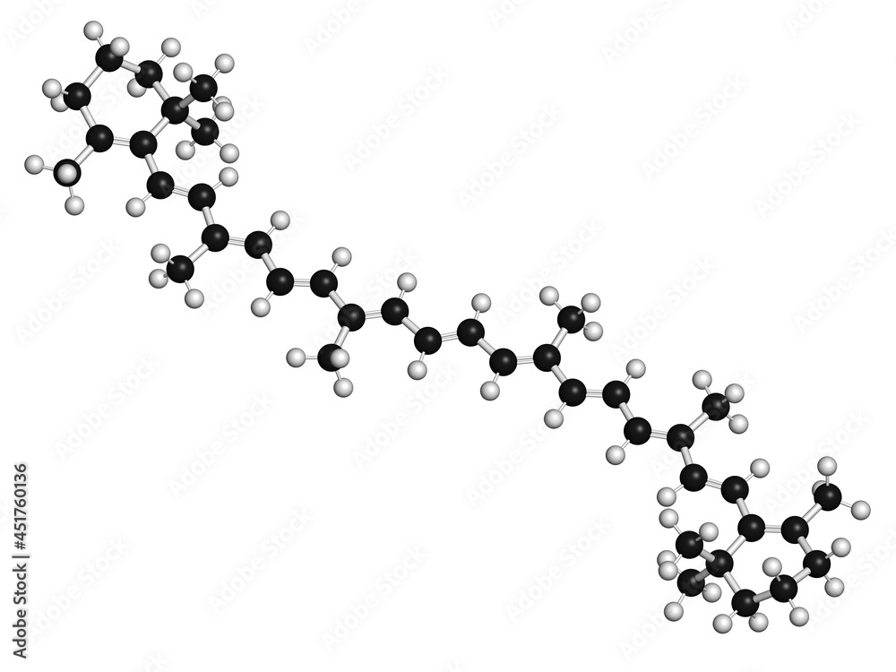 Beta-carotene pigment molecule, illustration Beta-carotene pigment molecule, illustration