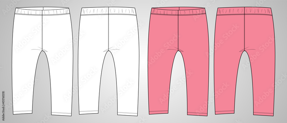 Cotton fabric pant for baby girls. Overall technical Fashion flat ...